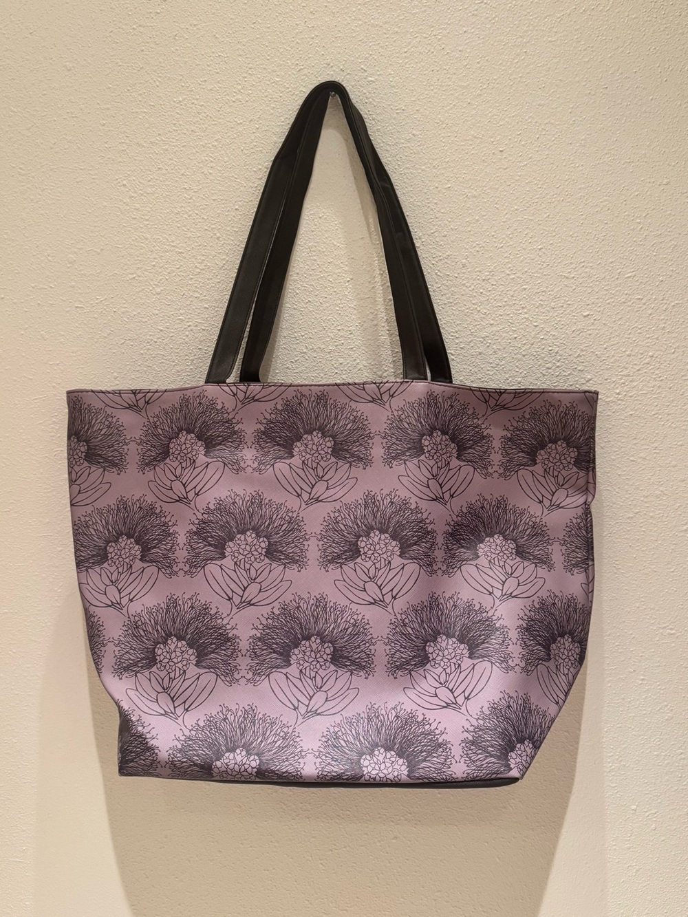 Manaola Lavender Floral Tote with Black Straps